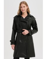 Trenchcoat dames zwart imitatie leer
