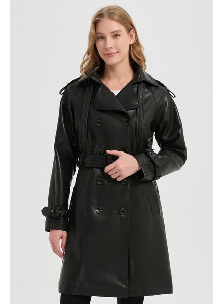Trenchcoat dames zwart imitatie leer