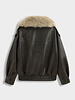 Dames leren jas met bontkraag bruin