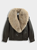 Dames leren jas met bontkraag bruin