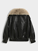 Dames leren jas met bontkraag bruin