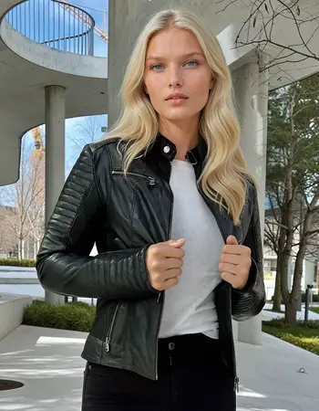 Leather City Dames leren biker jacket lady zwart