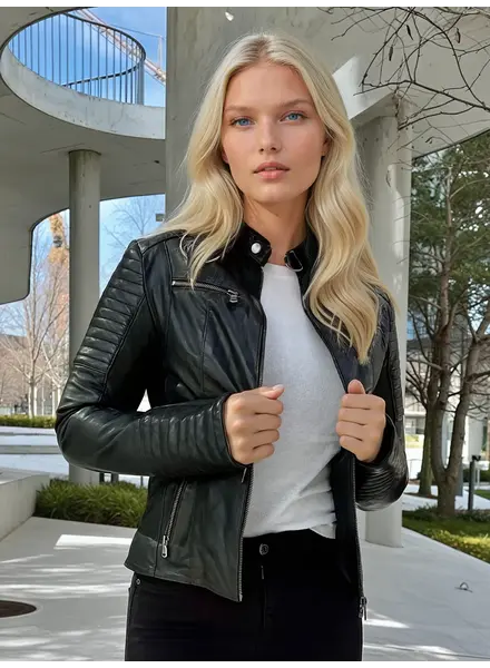 Leather City Dames leren biker jacket lady zwart