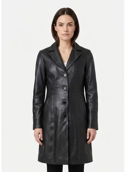 Leather City Dames lang leren jas