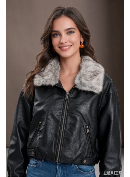 Imitatie leren jas zwart casand1