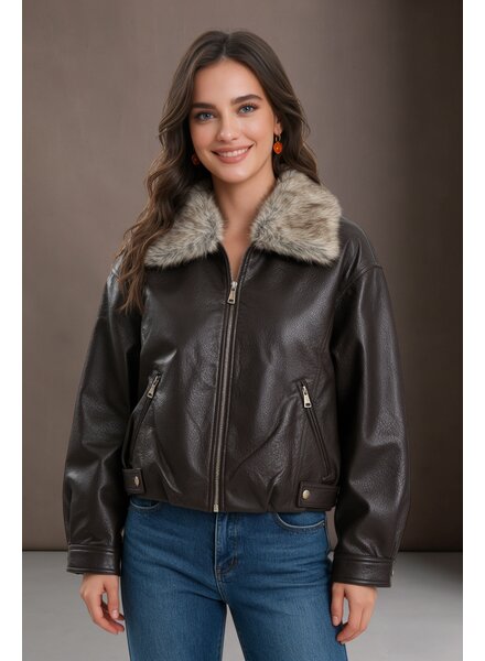 laura Dames imitatie leren jack bruin
