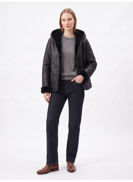 Leather City Lammy coat dames kort zwart