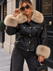Leather City Dames imitatie leren jasje zwart met bont