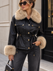 Leather City Dames imitatie leren jasje zwart met bont