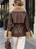 Leather City Leren jas dames bruin met bont