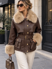 Leather City Leren jas dames bruin met bont