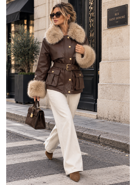 Leather City Leren jas dames bruin met bont