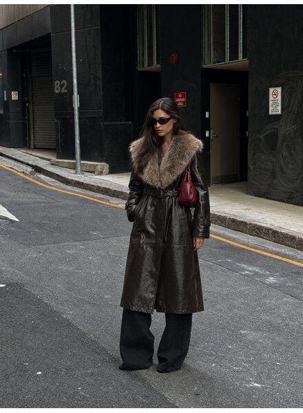 Dames winterjas trench coat bruin