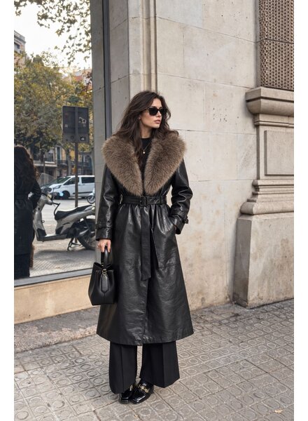 Dames winterjas trenchcoat zwart