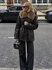 Dames imitatie leren winterjas zwart