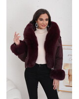Winterjas dames bomberjack bordeaux met bont