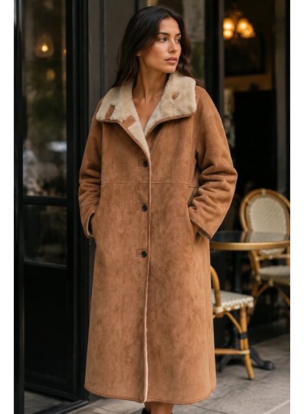Kelyna Dames imitatie Lammy coat bruin