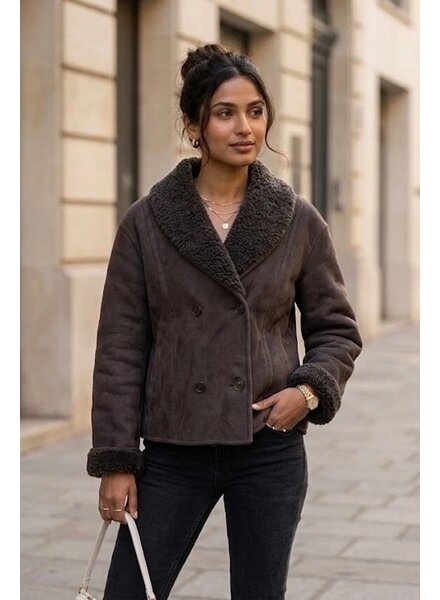 Imitatie lammy coat dames bruin
