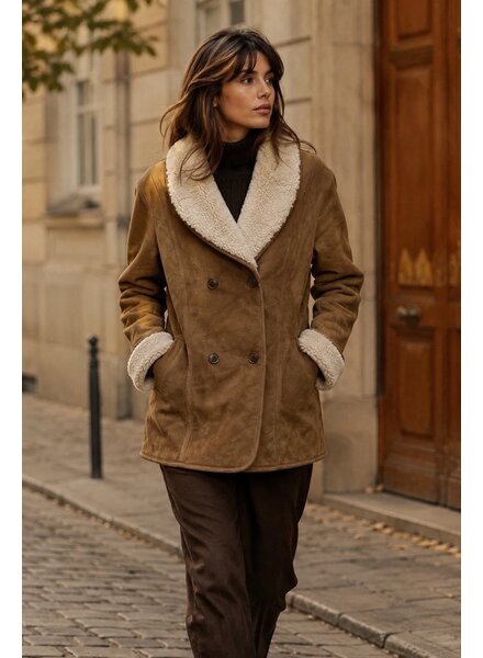 Attentif   Lammy coat dames lang beige
