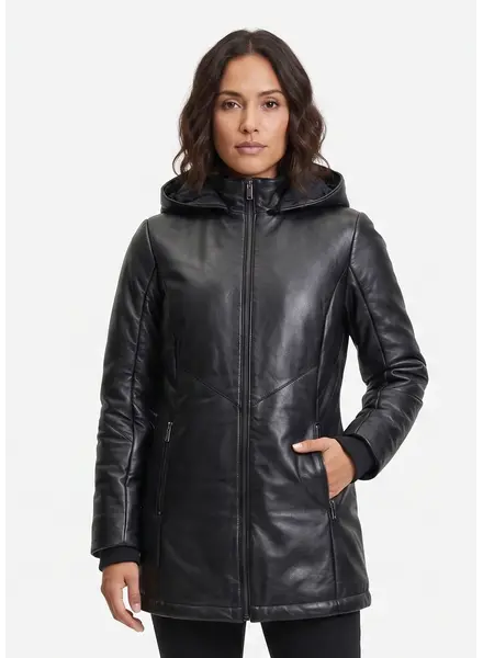 Leather City Dames parka leren winterjas met bont