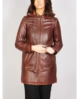 Leather City Dames parka leren winterjas bruin