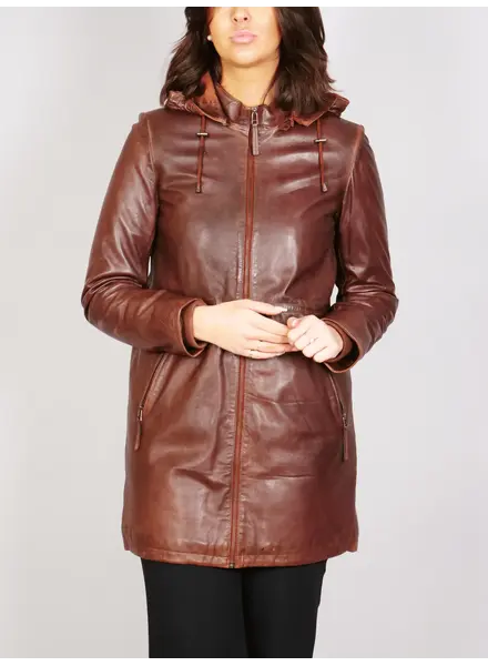 Leather City Dames parka leren winterjas bruin