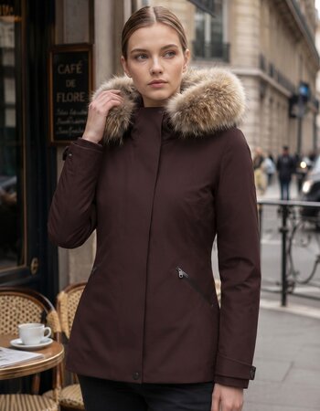 Winterjas dames bordeaux met bont