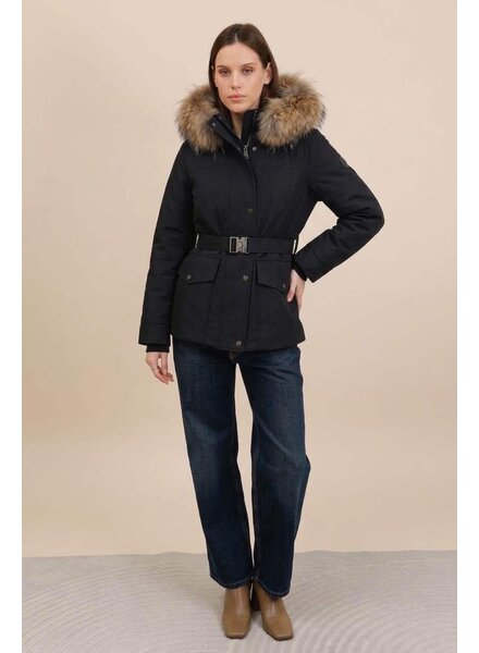 Laura Dames winterjas met Bontkraag zwart