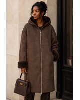Dames imitatie Lammy coat donker bruin