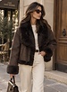 Dames imitatie Lammy coat kort bruin