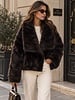 Dames imitatie Lammy coat kort bruin