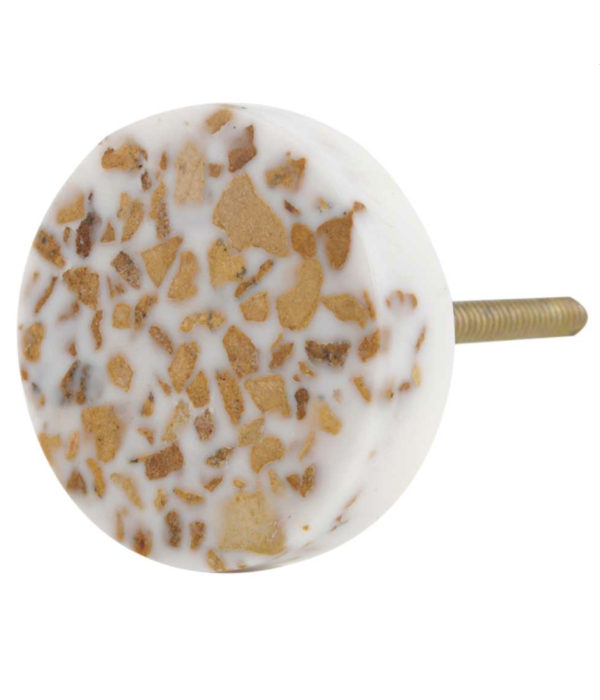 Kastknop Terrazzo Bruin Mosterd Geel