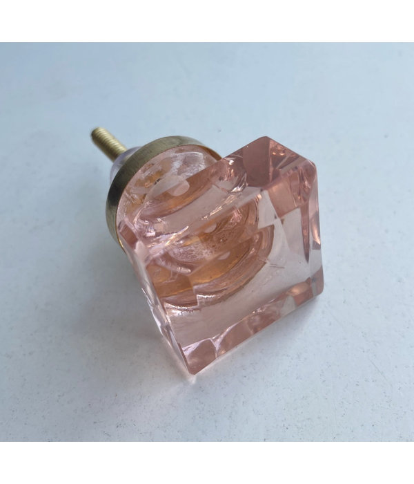 Kastknop Glas Vierkant Roze