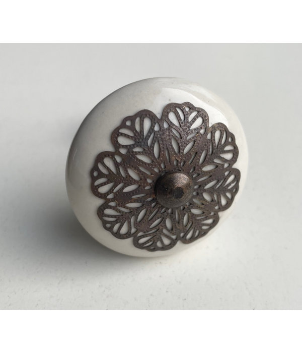 Kastknop Porselein Wit Antiek Filigrein