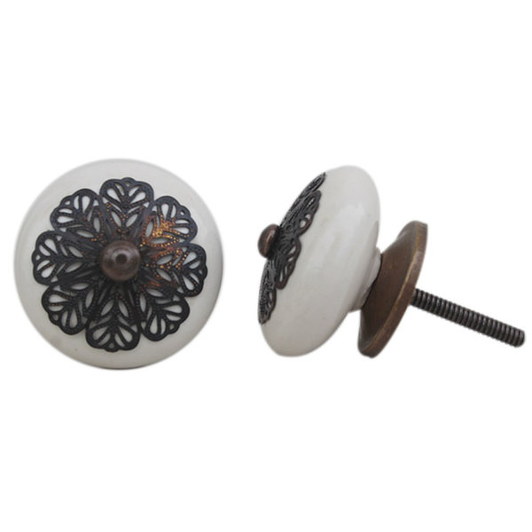 Kastknop Porselein Creme Antiek Filigrein