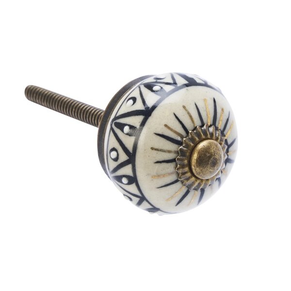 Kastknop Creme Streepjes Zwart Goud Boho