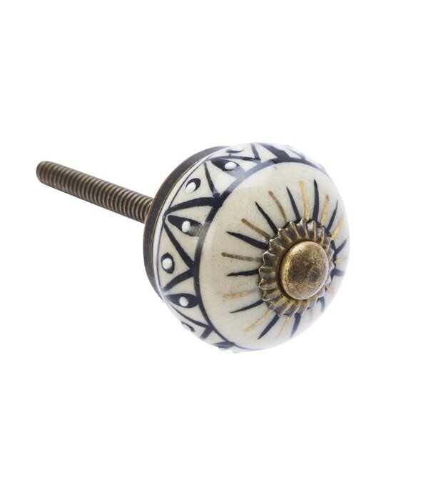 Madam Stoltz Kastknop Creme Streepjes Zwart Goud Boho