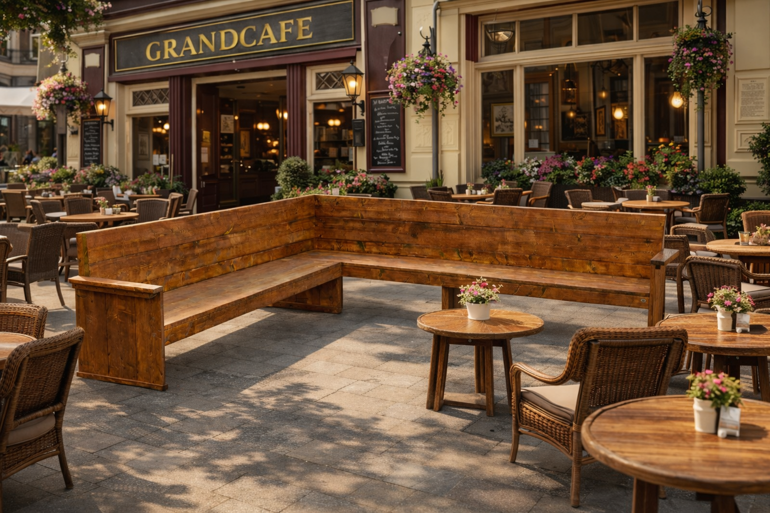 Peter Hoekbank / Terrasbank van steigerhout  op maat: Model Peter