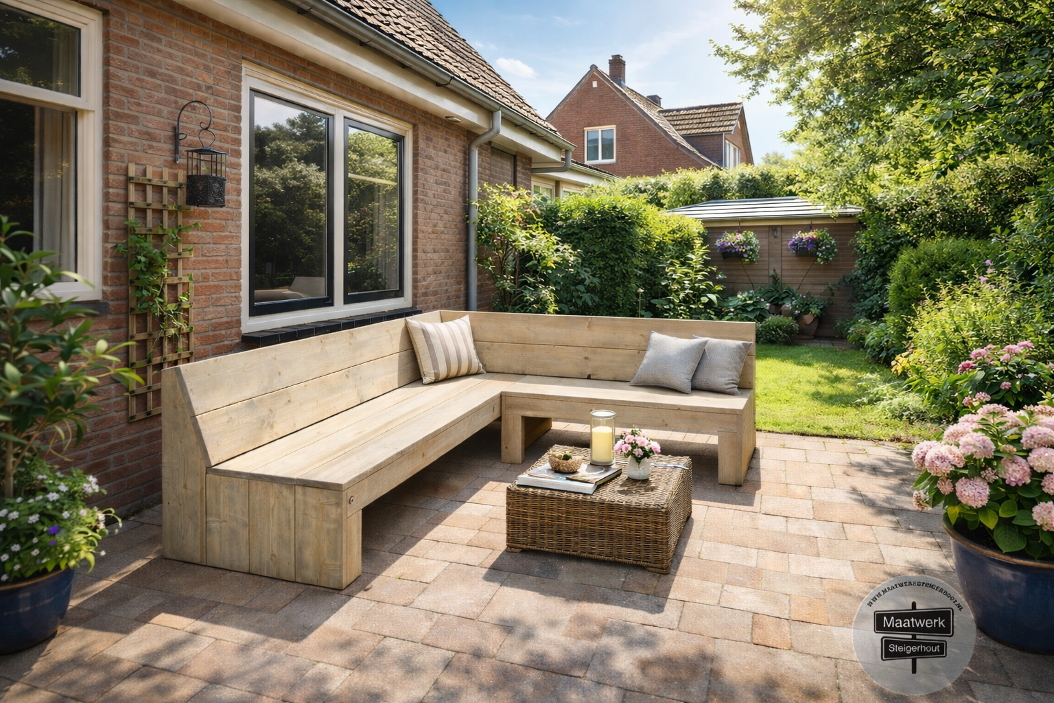 Kenna Hoekbank van steigerhout: Model Kenna