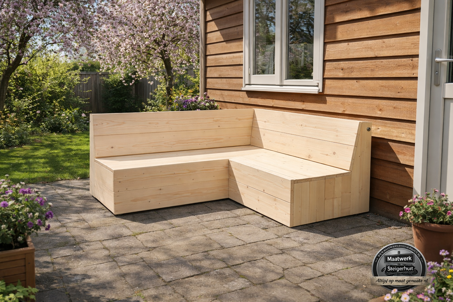 Beth Hoekbank van steigerhout:  Model Beth