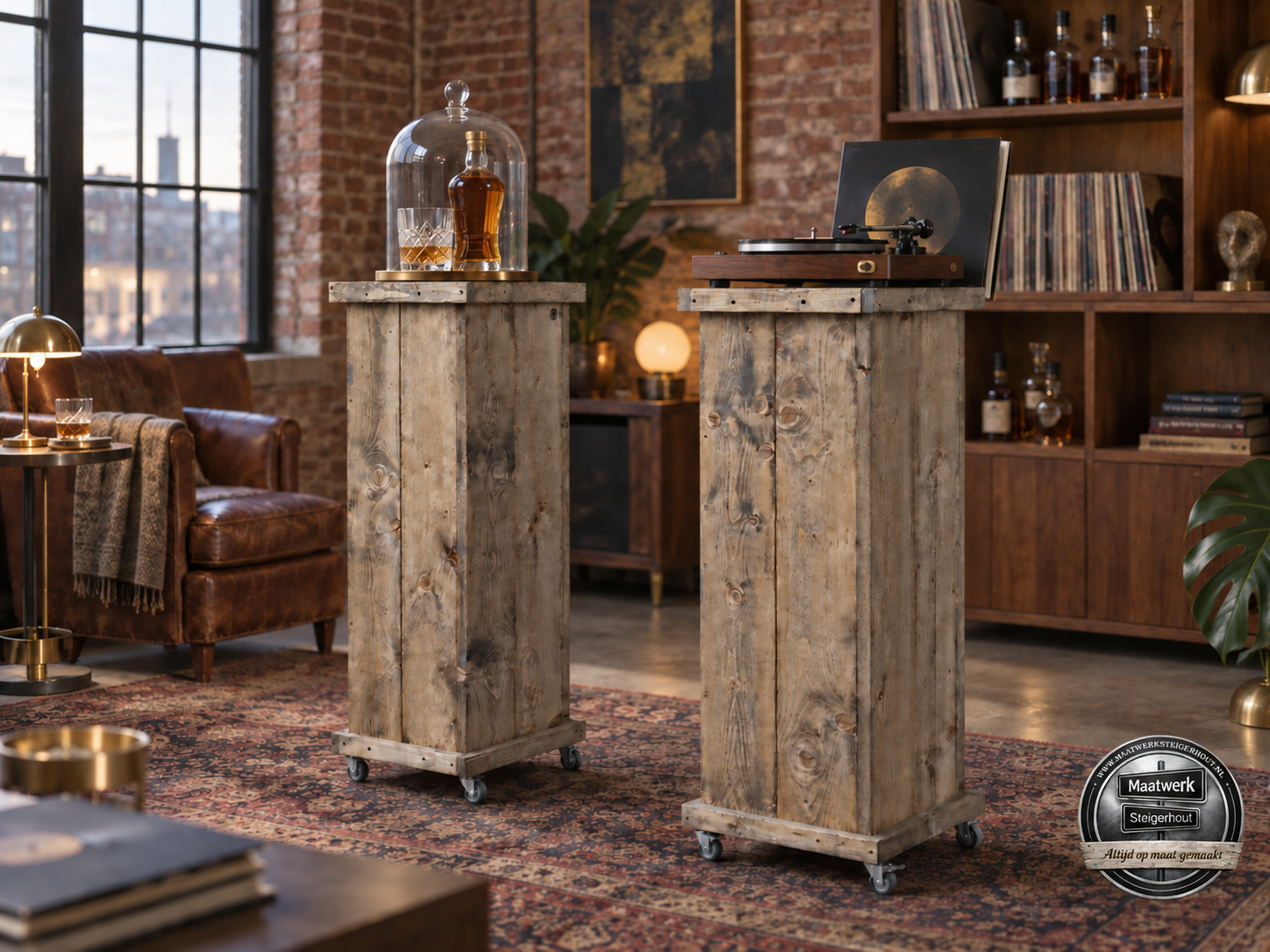 Jussi Verrijdbare Zuil / Pilaar / Sokkel van steigerhout: Model Jussi