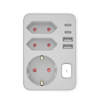 Wandcontactdoos 3-voudig met 2x USB-C 2x USB-A en schakelaar