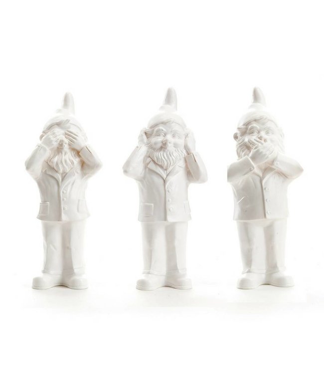 "Hear, See & Speak no Evil" Gnomes in White