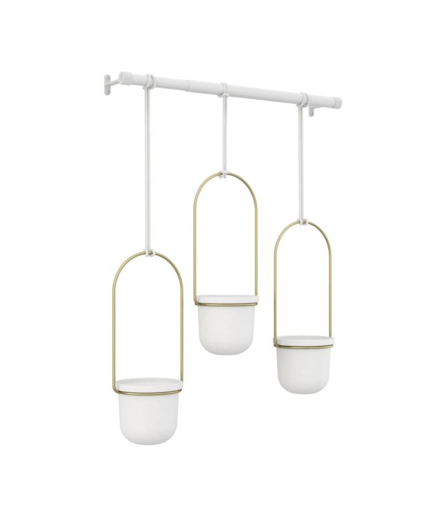 Hanging Planter 3-Set / Brass & White