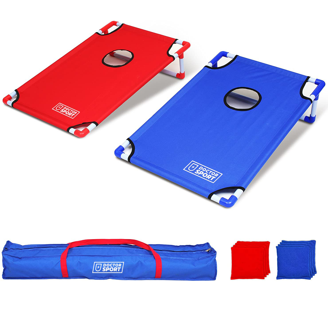 Doppel-CORNHOLE-Set Blau-Rot in der Tasche - Übergames.de