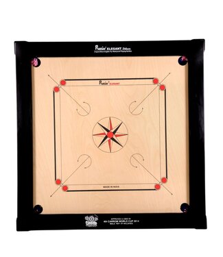 Precise Carrom Jumbo 32mm Spielbrett Deluxe Elegantes Carrom Board 12,7cm x 5cm dicke Hartholzseiten - komplett mit Pulversteinen und Striker