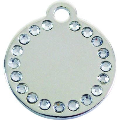 PET&ZOO GRAVEERPENNING ROND GROOT STRASS ZILVER