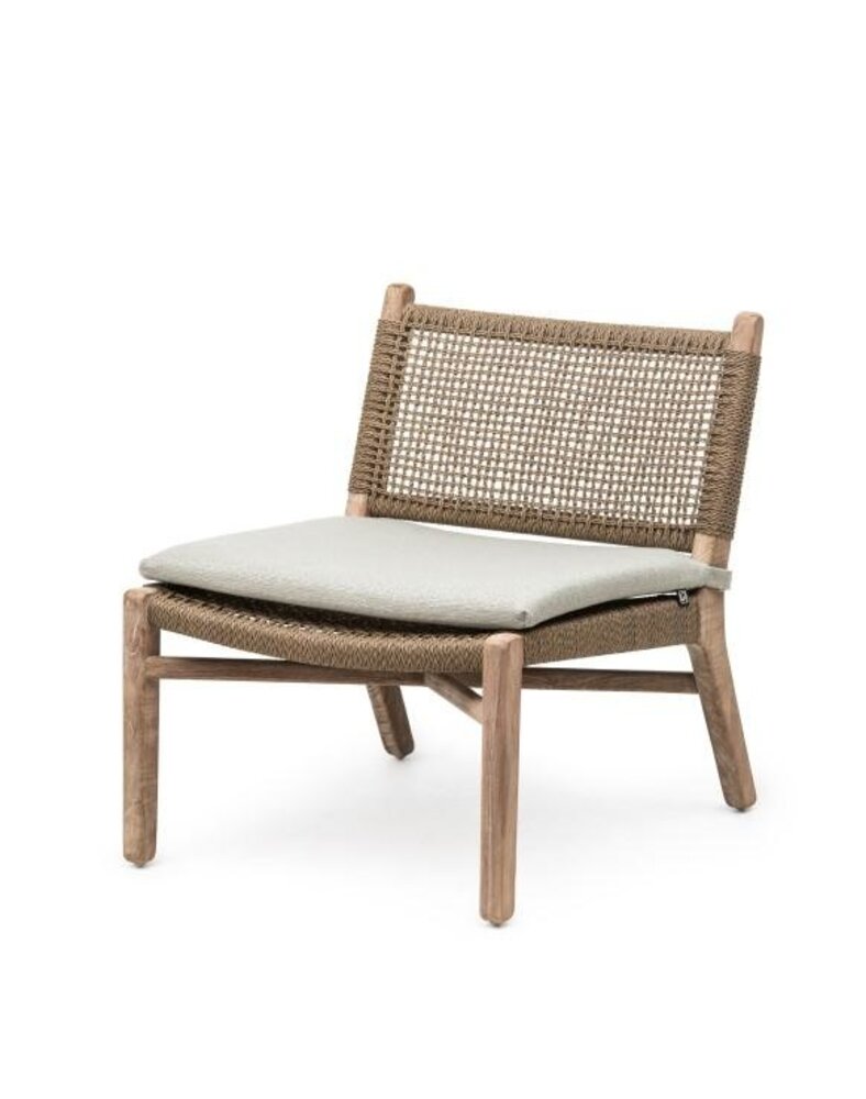 GOMMAIRE Outdoor | Organic Living Sillón Fiona | Teca gris natural / Mimbre sintético color verde hierba antiguo