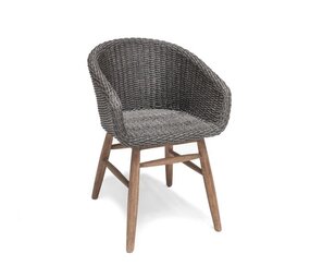 GOMMAIRE Outdoor Meubels | Organic Living Sessel Charly | Recyceltes Teakholz, Naturgrau / PE-Geflecht, Espresso