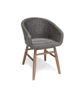 GOMMAIRE Outdoor Meubels | Organic Living Sessel Charly | Recyceltes Teakholz, Naturgrau / PE-Geflecht, Espresso